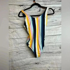 Kona sol striped one piece padded swim suit NWOT